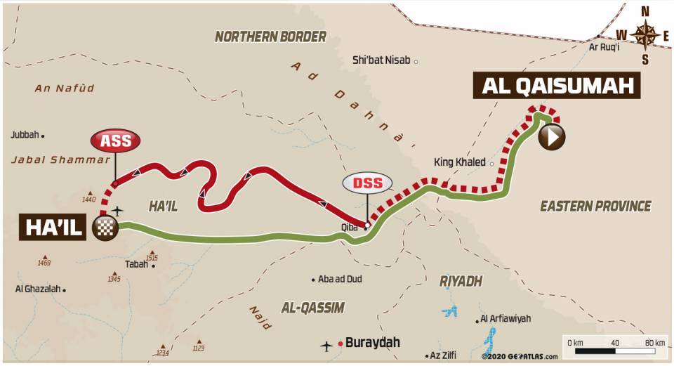 Mappa tappa Al Qaisumah - Ha'il 8 gennaio 2021