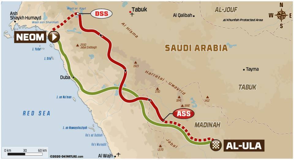 Dakar 2021: risultati tappa Neom- Al-Ula 13 gennaio 2021 Mappa Neom- AlUla 13 gennaio 2021 - Dakar 2021
