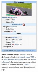 la descrizione Wikipedia di Nikita Mazepin