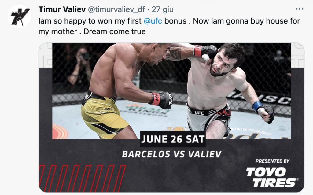 Timur Valiev: la reazione dopo aver ricevuto il bonus UFC