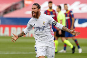 Sergio Ramos esulta dopo il gol su rigore al Barcellona dello scorso Ottobre (Crediti della foto: PressFocus)