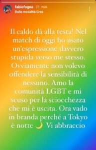Fognini, ma che fai? Insulti omofobi a Tokyo 2020 Le scuse di Fabio Fognini su Instagram