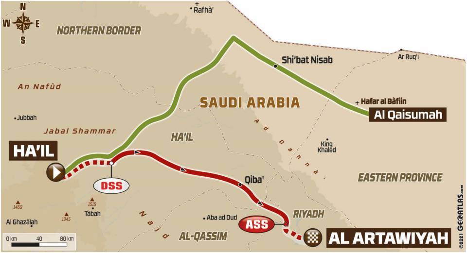 Dakar 2022: la tappa prevede il deserto per circa il 60% del tratto e un 27% di dune. 