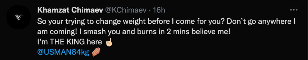Khamzat Chimaev deride Kamaru Usman su Twitter