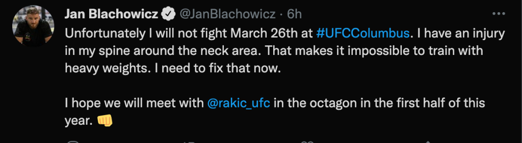Jan Blachowicz riceve gli auguri da parte di Rakic