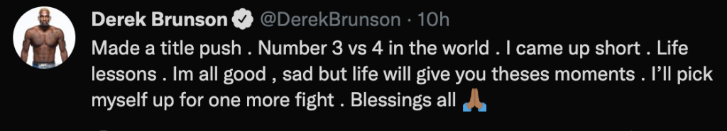 Derek Brunson: la reazione alla sconfitta di UFC 271