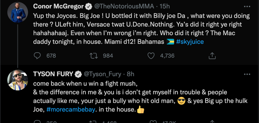 Tyson Fury: acceso scambio di tweet con McGregor