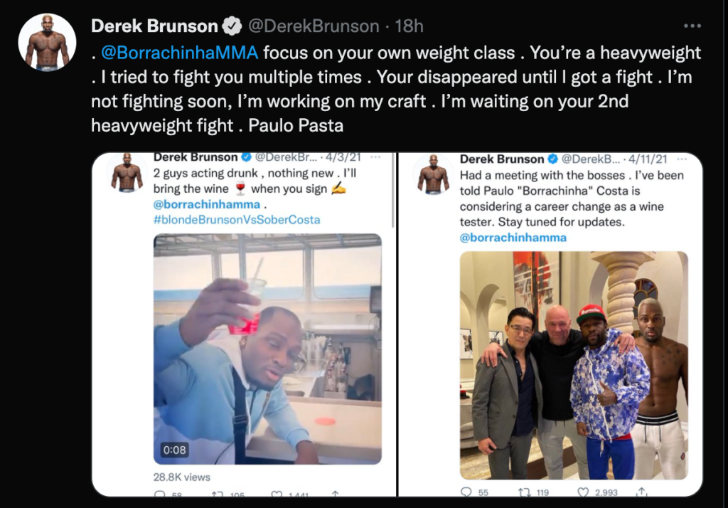 Derek Brunson: botta e risposta sui social con Paulo Costa