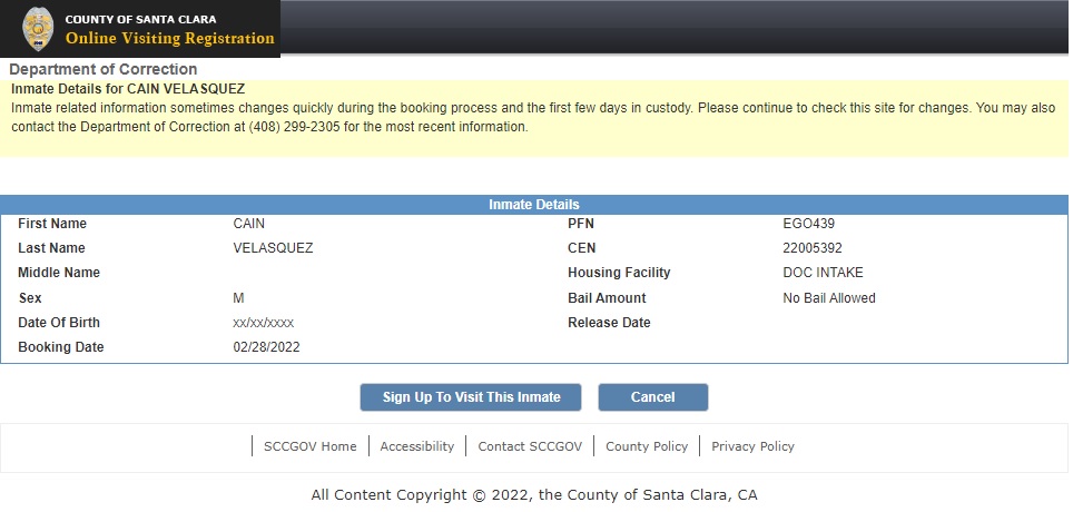 Cain Velsquez detenuto a Santa Clara