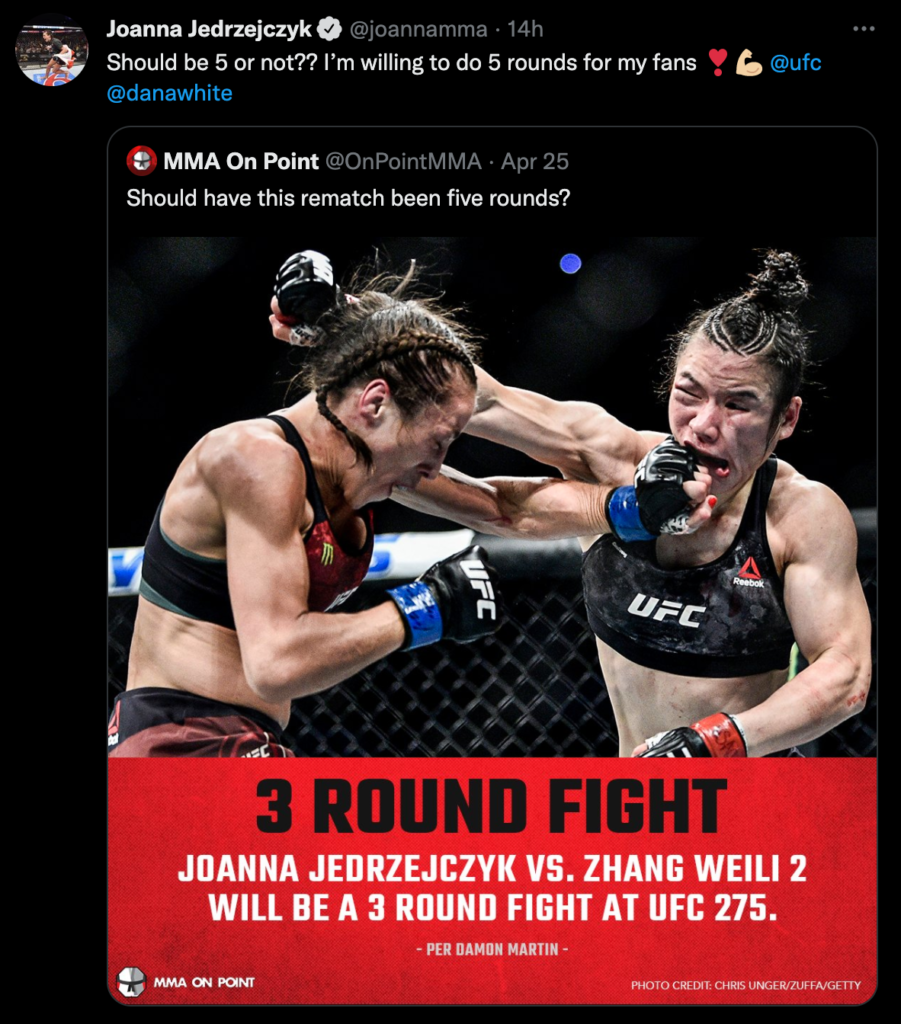 Joanna Jedrzejczyk vuole un match a 5 round con Weili
