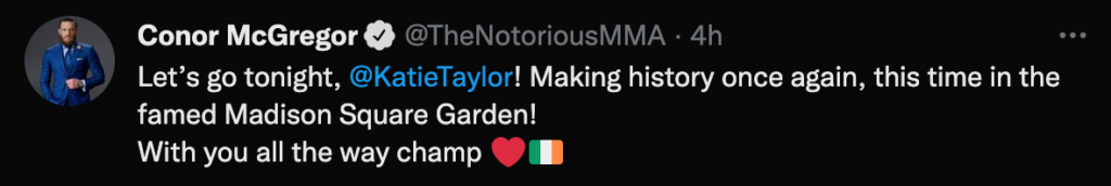 Conor McGregor mostra il suo supporto per Katie Taylor
