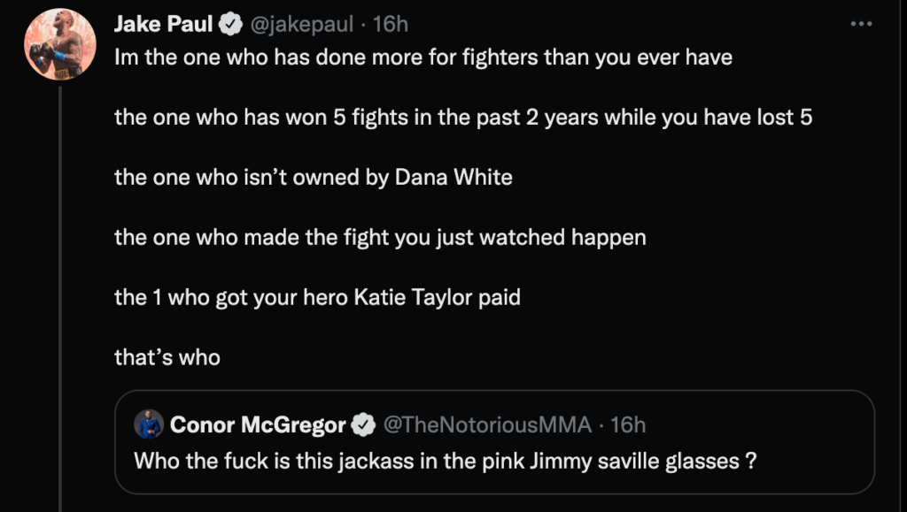 Conor McGregor: acceso botta e risposta con Jake Paul