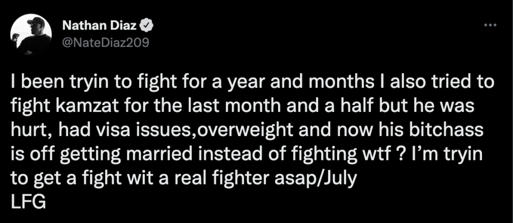Nate Diaz: botta e risposta con Chimaev su Twitter