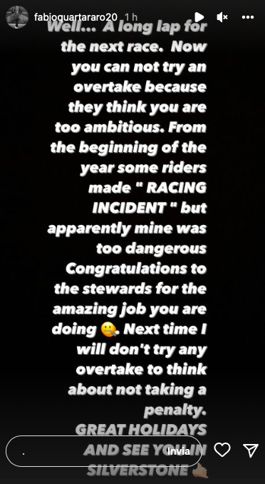 Fabio Quartararo: furioso per la penalità di Silverstone Lo Sfogo Di Fabio Quartararo Sulla Penalitù Per Silverstone.