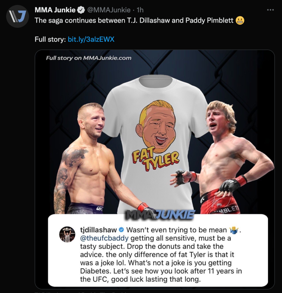 Paddy Pimblett: botta e risposta su Twitter con TJ Dillashaw