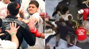 MMA: le peggiori risse di sempre L'inizio della rissa con Nick Diaz che si prepara a colpire Miller