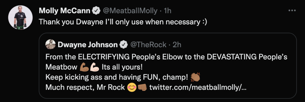 Molly McCann risponde ai complimenti di The Rock