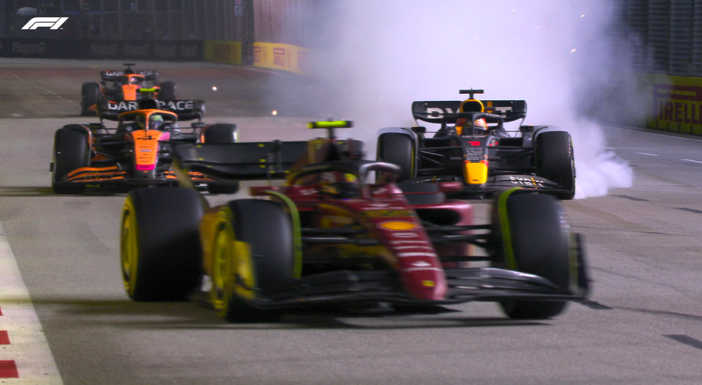 GP Singapore 2022: vince Sergio Perez davanti alle Ferrari Errore Verstappen Ph. - Twitter @F1