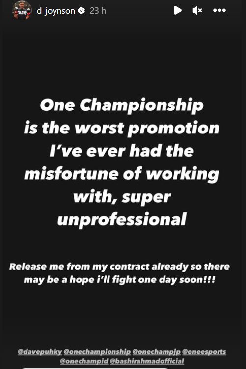 Dustin Joynson chiede il rilascio da ONE su Instagram La storia pubblicata da Dustin Joynson contro ONE Championship (Crediti: @d_joynson/Instagram)