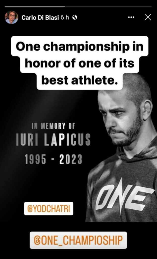 Iuri Lapicus morto: le reazioni dalle MMA e dalla kickboxing Carlo De Blasi