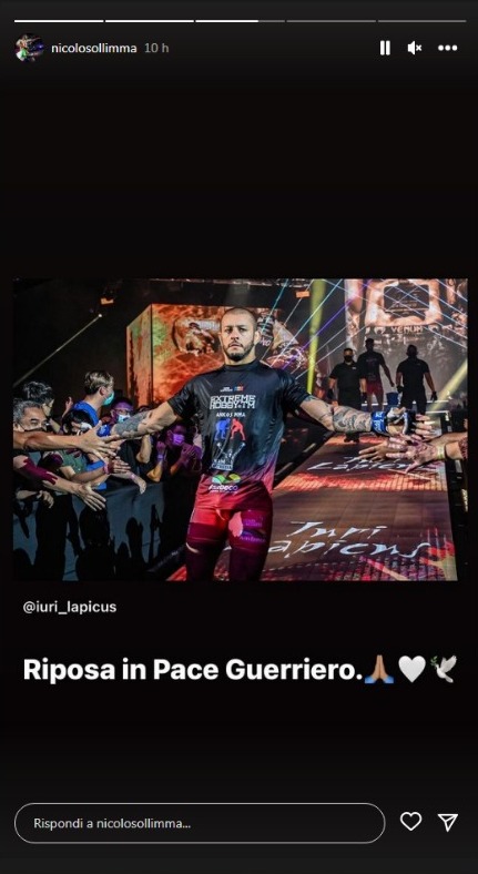 Iuri Lapicus morto: le reazioni dalle MMA e dalla kickboxing Nicolò Solli