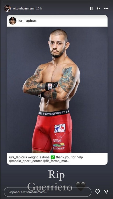 Iuri Lapicus morto: le reazioni dalle MMA e dalla kickboxing Wisem Hammami
