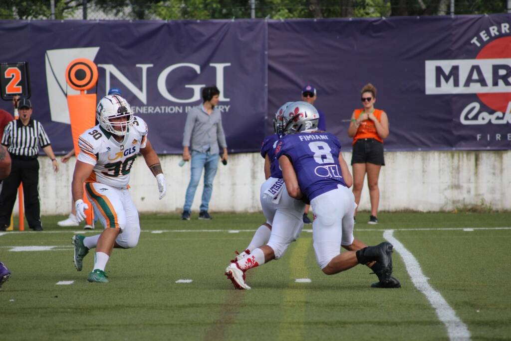 Italian Bowl 42 – Anteprima e Come Vederlo Andrea Fimiani in azione durante la semifinale contro i Dolphins Ancona ( Crediti: We Play For Pizza)