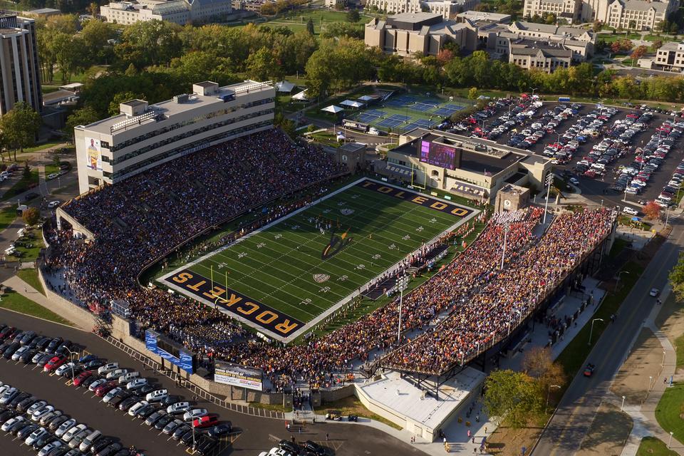 Il Glass Bowl dall'alto, lo stadio dove si disputerà l'Italian Bowl 2023 (Crediti: Toledo Athletics)