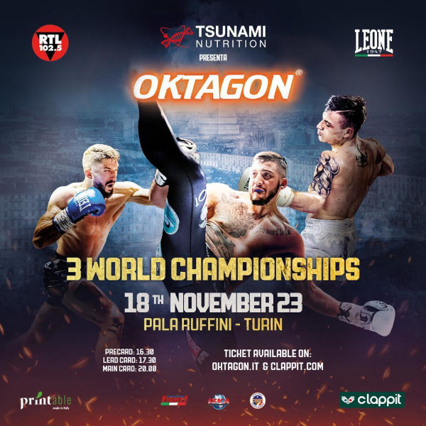 Tre titoli mondiali ISKA in palio all'evento Oktagon Torino!