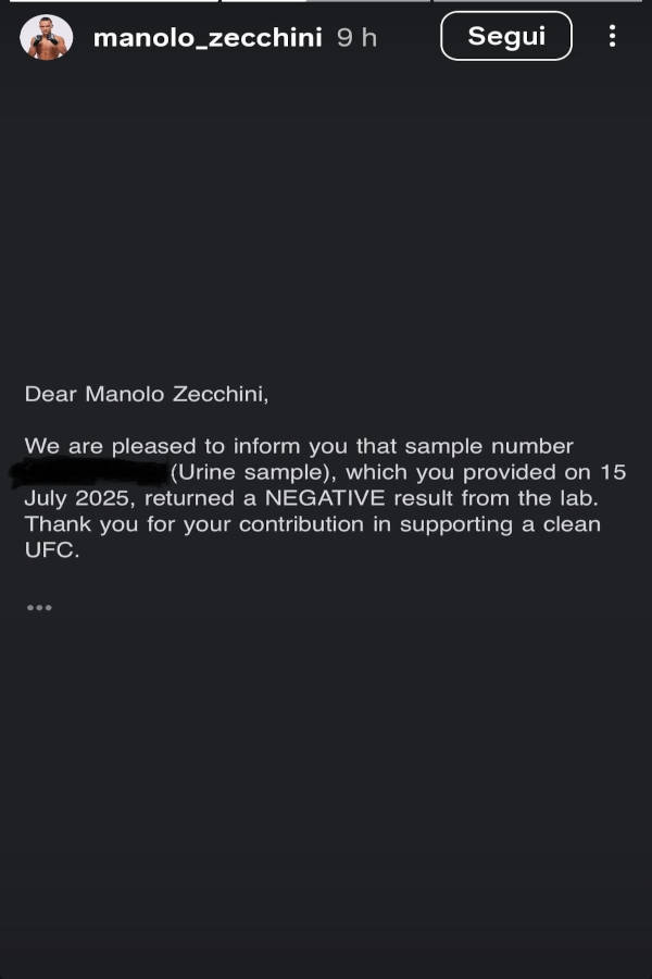 Manolo Zecchini passa i test antidoping UFC, il ritorno è vicino Manolo Zecchini passa i test antidoping UFC, il ritorno è vicino